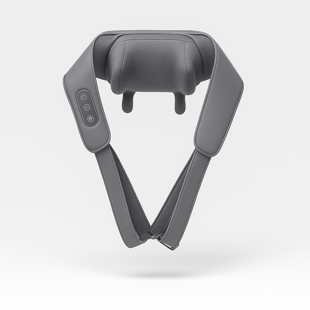 Gray neck and shoulder massager on a white background