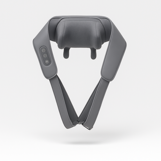 Gray neck and shoulder massager on a white background